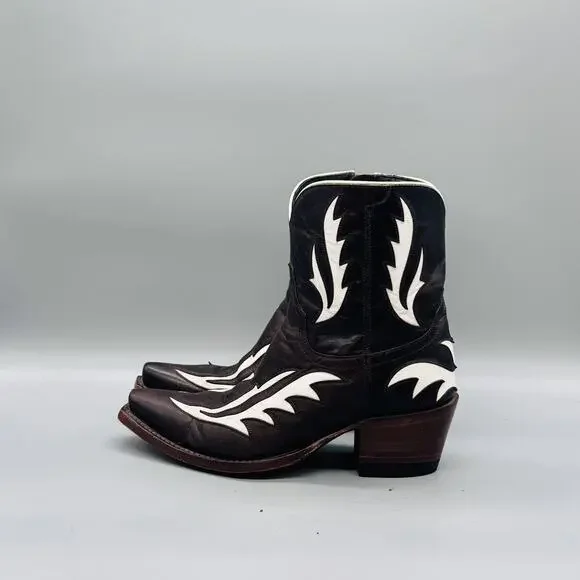 Azulado Boots Womens 6 Brown Leather Snip Toe Western Cowgirl Ankle Zip Low Heel - Picture 5 of 12